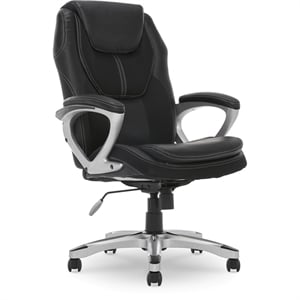 Pemberly Row Faux Leather Executive Office Chair w/ Adjustable Tilt in Black