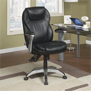 Pemberly Row Multi Function Leather Drafting Chair with Loop Arms