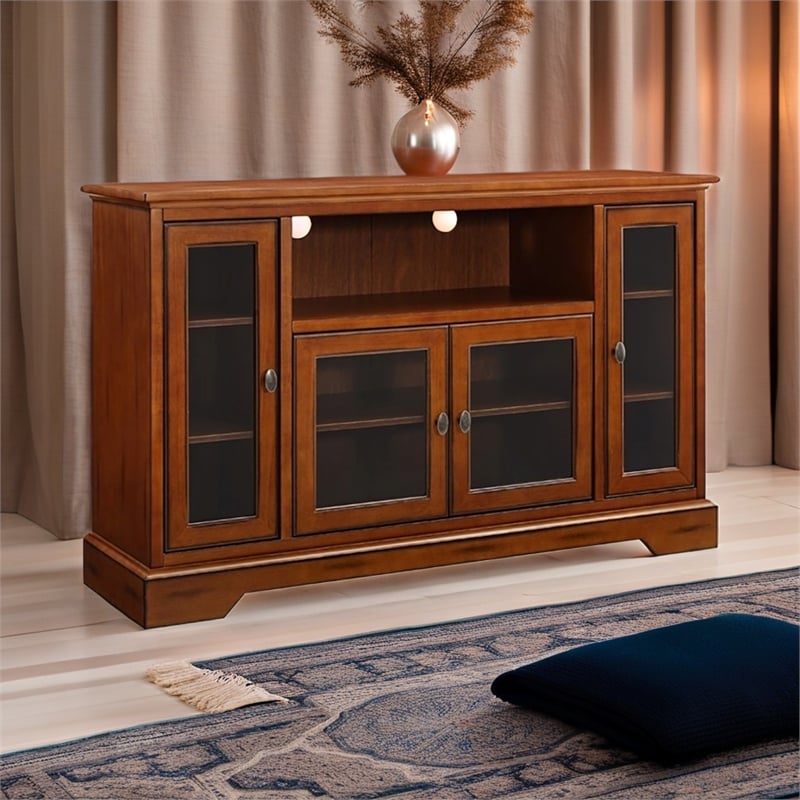Pemberley Row MDF Wood Rustic Brown TV Stand Rectangular Adjustable Shelving 52
