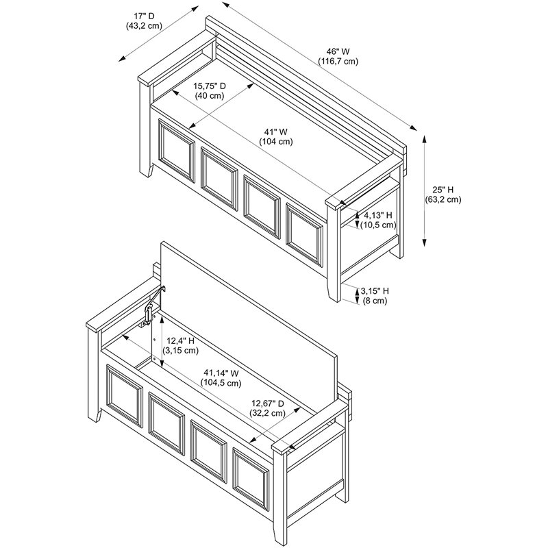 Pemberley Row White Storage Bench Rectangular Flip-Top Lid 46