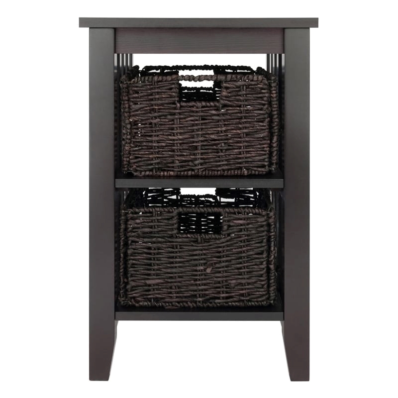 Pemberly Row Transitional Wood Side Table with 2 Foldable Baskets in Espresso