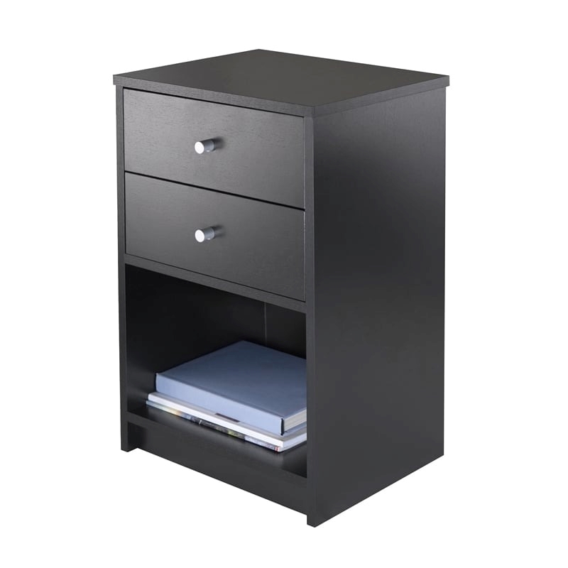 Pemberly Row Transitional Wood Accent Table with 2 Drawers in Black