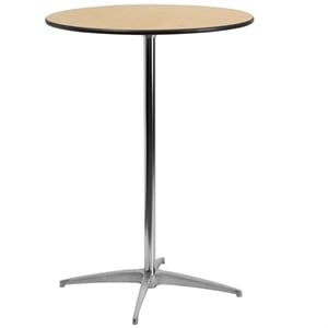Pemberley Row Birchwood Natural and Black Cocktail Table Round Adjustable Height 30&quot-42&quot