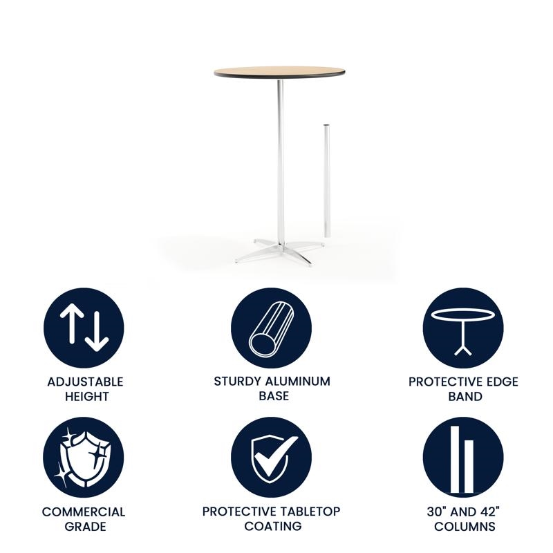 Pemberley Row Birchwood Natural and Black Cocktail Table Round Adjustable Height 30