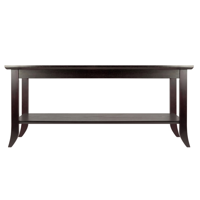Pemberley Row Solid Wood Dark Espresso Coffee Table Rectangular Tempered Glass Inset 40