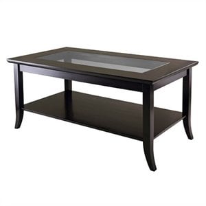 Pemberley Row Solid Wood Dark Espresso Coffee Table Rectangular Tempered Glass Inset 40&quot W Unassembled