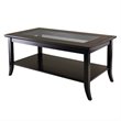 Pemberley Row Solid Wood Dark Espresso Coffee Table Rectangular Tempered Glass Inset 40