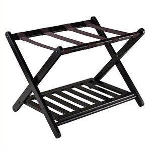 Pemberley Row Solid Wood Dark Espresso Luggage Rack Foldable 26.54&quotW x 18.66&quotD