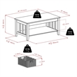 Pemberly Row Solid Wood Coffee Table w/ 3 Foldable Baskets in Espresso/Chocolate