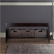 Pemberly Row Solid Wood Coffee Table w/ 3 Foldable Baskets in Espresso/Chocolate