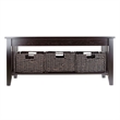 Pemberly Row Solid Wood Coffee Table w/ 3 Foldable Baskets in Espresso/Chocolate