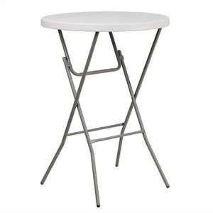 Pemberly Row Round Bar Height Plastic Folding Table in White