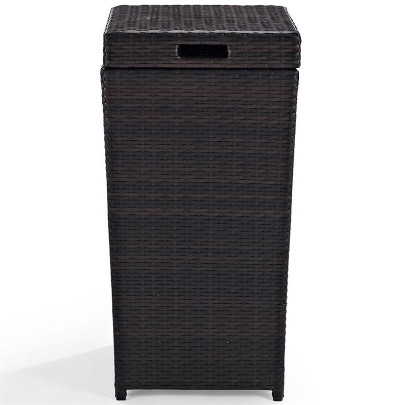 Pemberley Row Resin Wicker Brown Outdoor Trash Bin UV Resistant Removable Lid