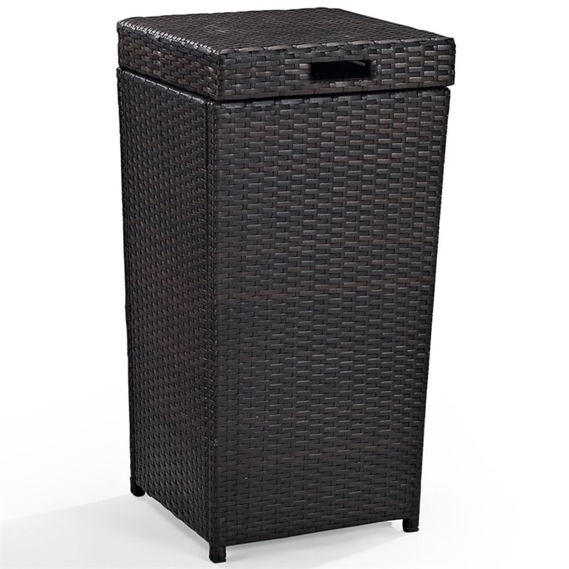 Pemberley Row Resin Wicker Brown Outdoor Trash Bin UV Resistant Removable Lid