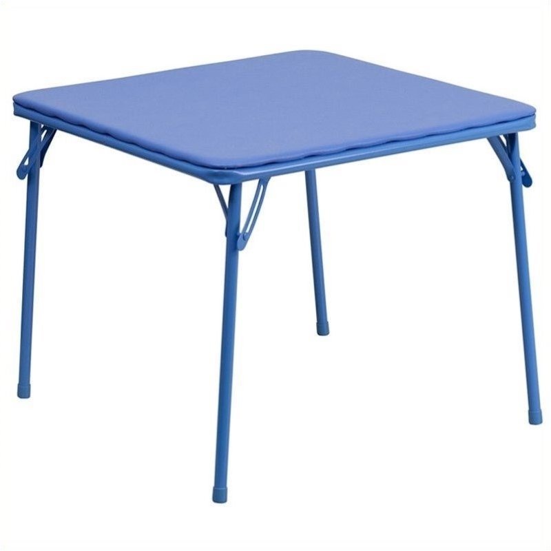 Pemberly Row Metal/Steel and Vinyl Kids Folding Table in Blue