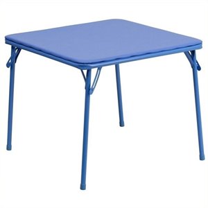 Pemberly Row Metal/Steel and Vinyl Kids Folding Table in Blue