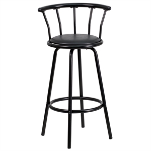 Pemberly Row 30&quot Contemporary Metal/Vinyl Crown Back Bar Stool in Black