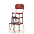 Pemberly Row Red Retro Counter Chair with Pull Out Step Stool