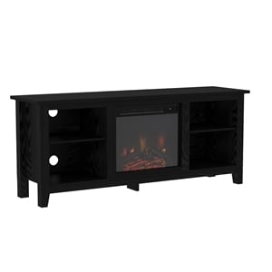 Pemberly Row Traditional Wood Fireplace TV Stand for TVs up to 65&quot in Black