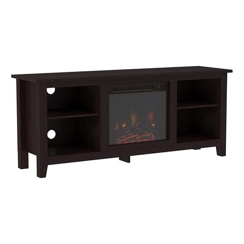Pemberly Row Modern Wood TV Stand with Fireplace for TVs up to 58