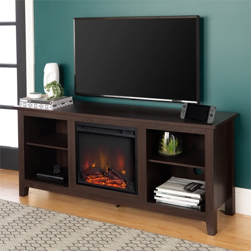Pemberly Row Modern Wood TV Stand with Fireplace for TVs up to 58