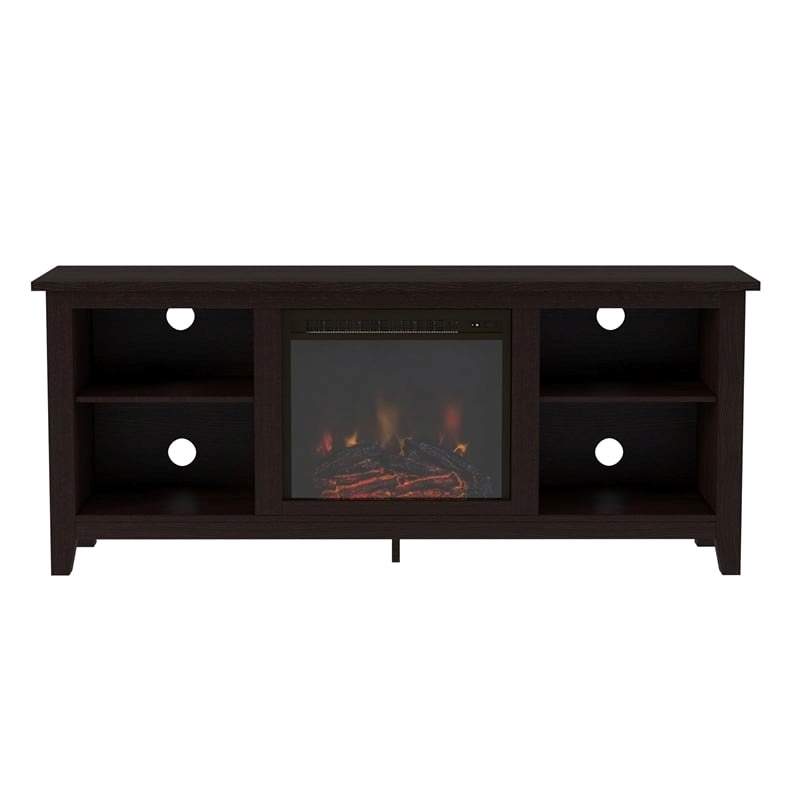 Pemberly Row Modern Wood TV Stand with Fireplace for TVs up to 58