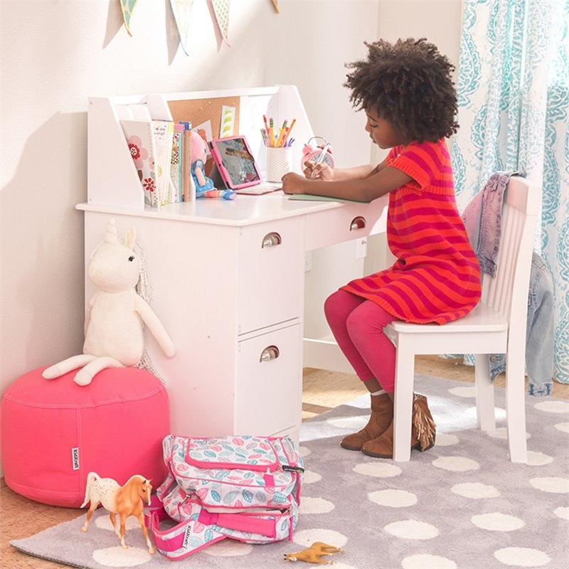 Pemberly Row Wood and MDF Writing Desk with Chair in White Finish