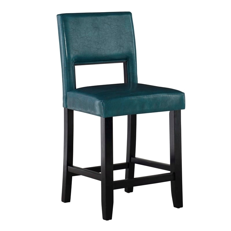 Pemberley Row Faux Leather Agean Blue Counter Stool Rectangular Padded 24