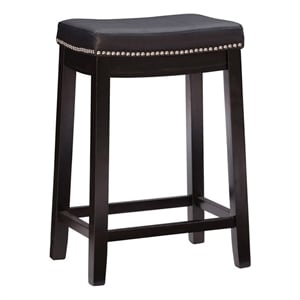 Pemberley Row Faux Leather Black Counter Stool Rectangular Nail Head Accents 26.5&quotH Some Assembly Required