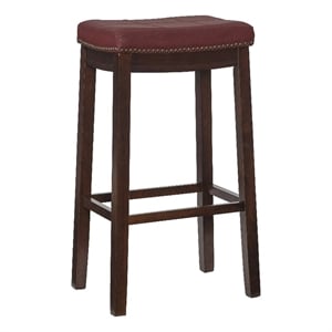 Pemberley Row Faux Leather Red Bar Stool Rectangular Antiqued Nail Head 32&quot Assembled