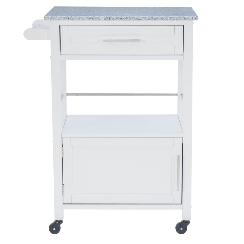 Pemberley Row Granite Top Bright White Kitchen Cart Rectangular Durable