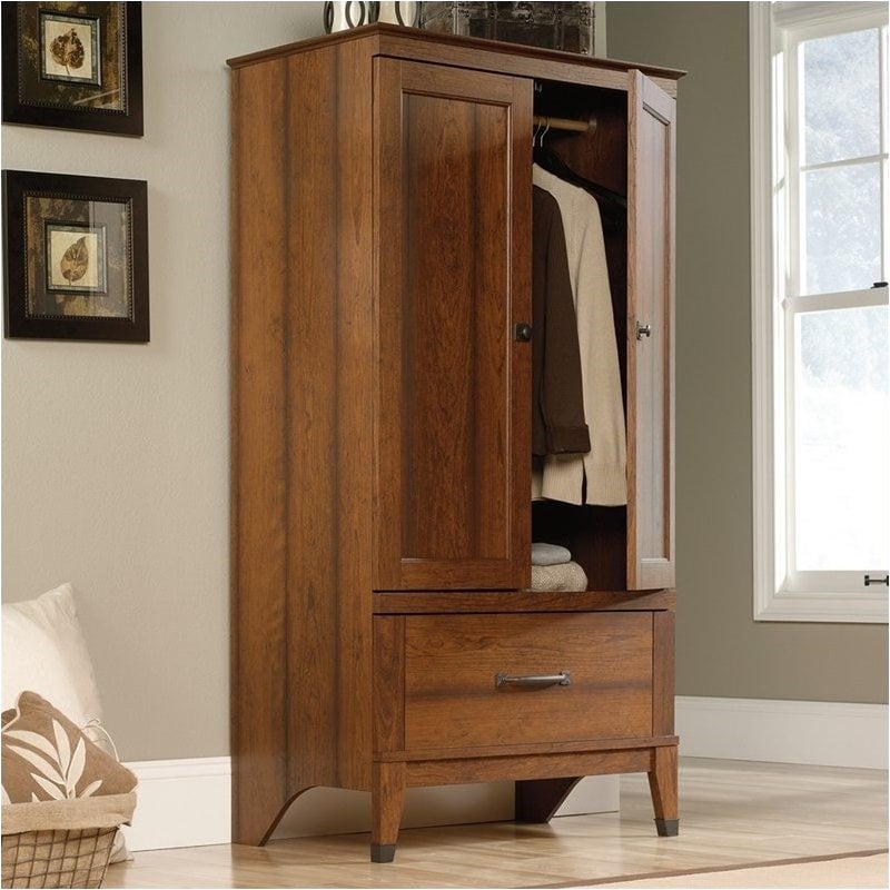Pemberley Row Wood Washington Cherry Armoire Rectangular Garment Rod