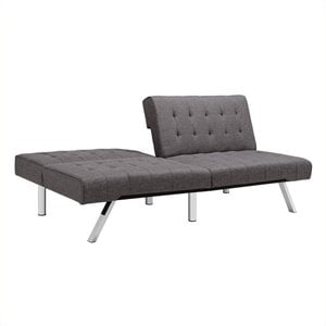 Pemberly Row Linen Convertible Futon Sofa in Gray