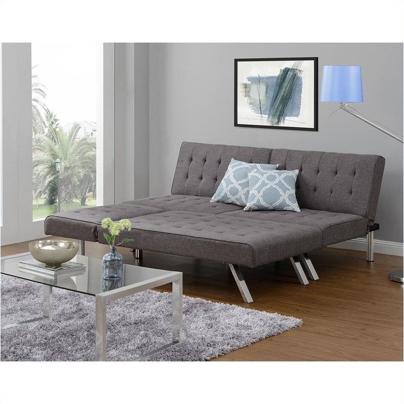 Pemberly Row Linen Convertible Futon Sofa in Gray