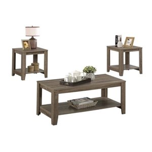 Pemberly Row 3 Piece Coffee Table Set With Bottom Shelves In Dark Taupe