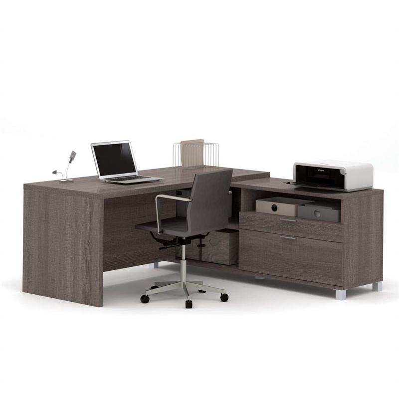 Pemberley Row Wood Bark Gray Desk L-Shaped Reversible 71.1