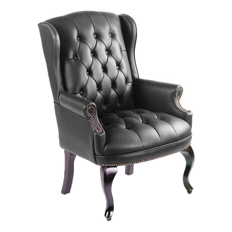 Pemberley Row Vinyl Black Office Chair Traditional Button Tufted 41.5