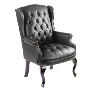 Pemberley Row Vinyl Black Office Chair Traditional Button Tufted 41.5&quotH Unassembled