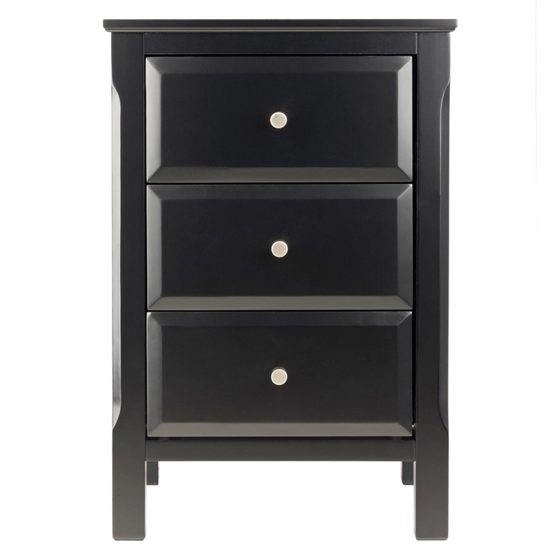 Pemberly Row Transitional Wood Accent Table with 3-Drawer in Black