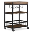 Pemberly Row Wood Rolling Bar Cart with Wine and Glass Rack in Black