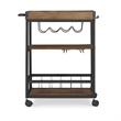 Pemberly Row Wood Rolling Bar Cart with Wine and Glass Rack in Black