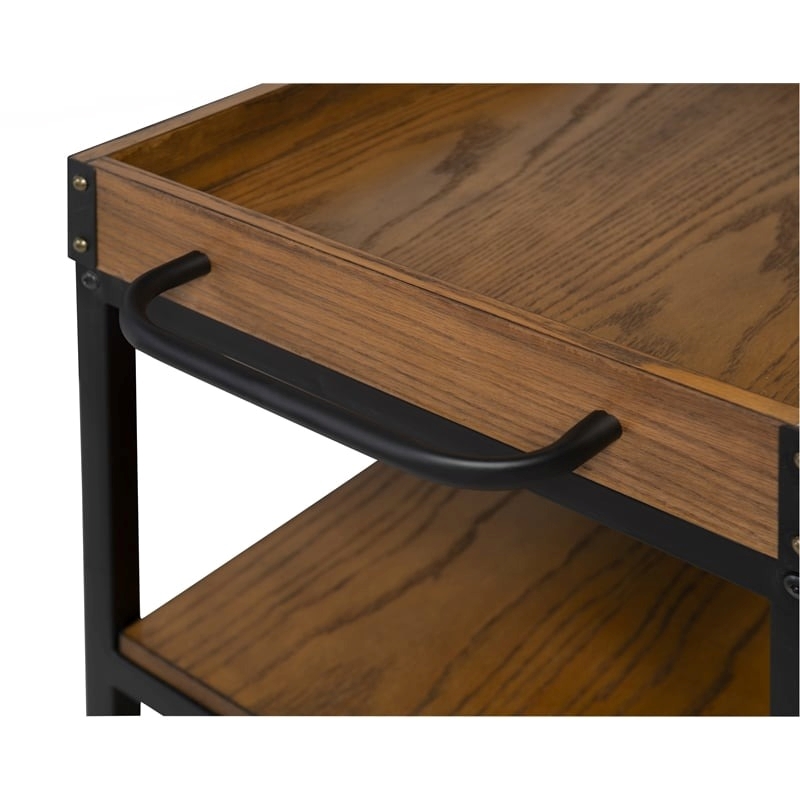 Pemberly Row Wood Rolling Bar Cart with Wine and Glass Rack in Black