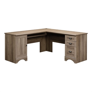 Pemberly Row L-Shaped Contemporary Engineered Wood Computer Desk in Salt Oak