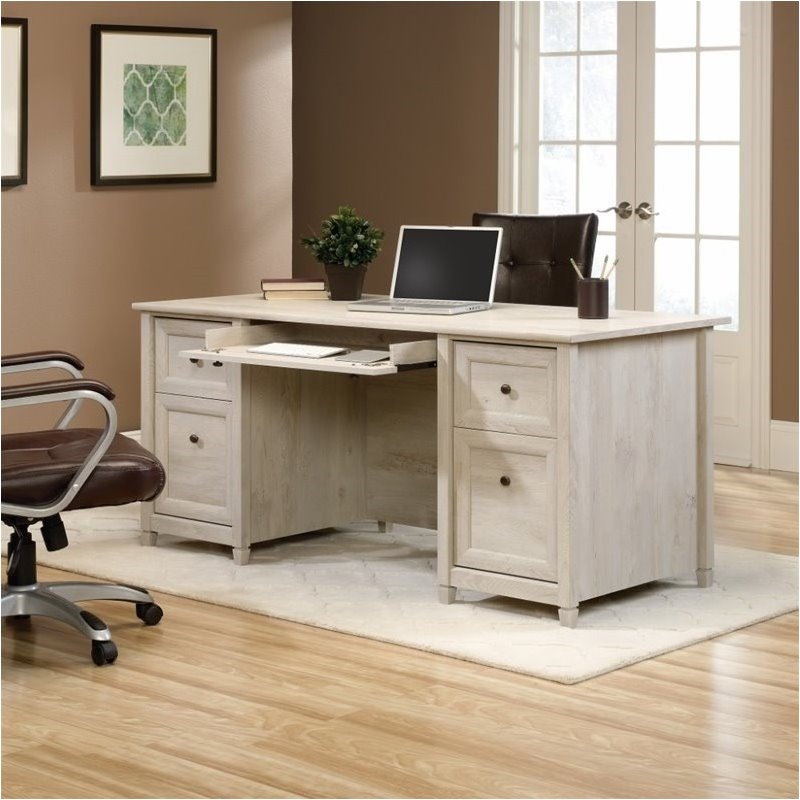Pemberly Row Engineered Wood 4-Drawers Office Executive Desk in Chalked Chestnut