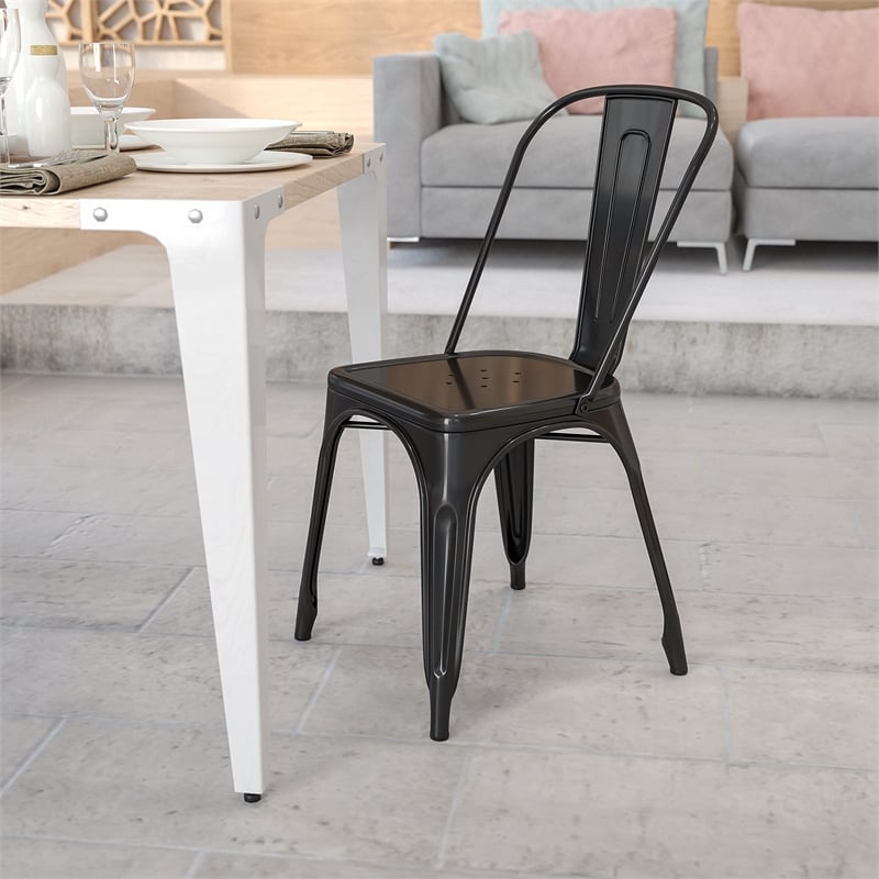 Pemberly Row Metal Stackable Dining Chair in Black