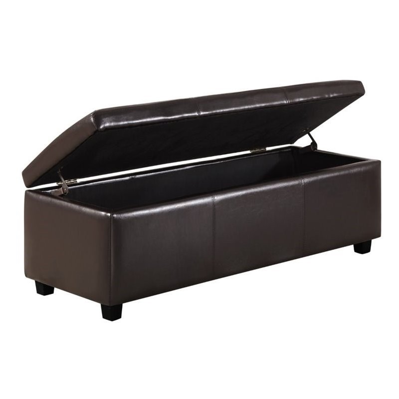Pemberley Row Faux Leather Brown Storage Bench Rectangular 48