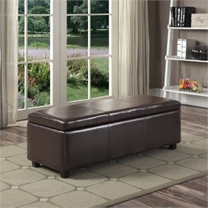 Pemberley Row Faux Leather Brown Storage Bench Rectangular 48&quot Unassembled