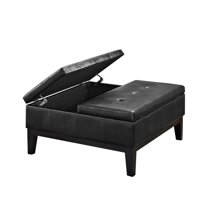 Pemberly Row Faux Leather Coffee Table Storage Ottoman in Black