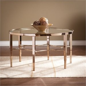 Pemberly Row Round Gl Coffee Table In Gold