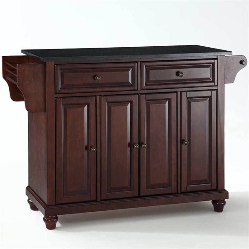 Pemberly Row Traditional Wood Kitchen Cart with Granite Top in Black/Mahogany